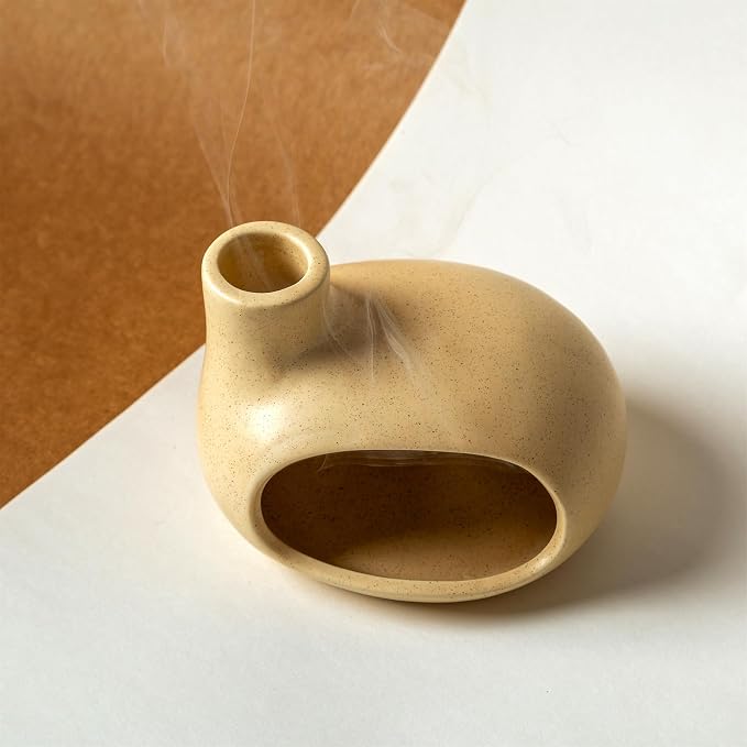Ceramic Palo Santo Holder, Chiminea Incense Burner for Sage Sticks & Cones