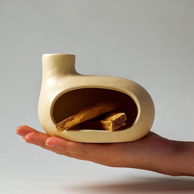 Ceramic Palo Santo Holder, Chiminea Incense Burner for Sage Sticks & Cones