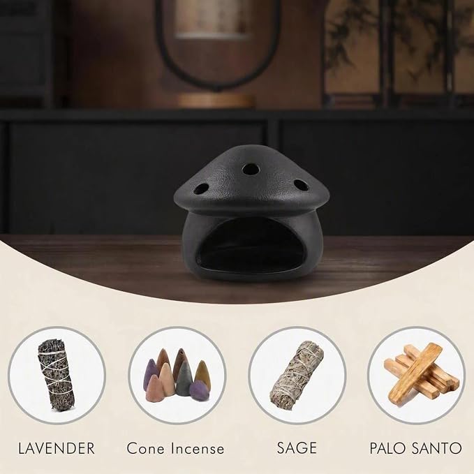 Palo Santo Holder, Mushroom Incense Burner, Incense Cone Holder - Black