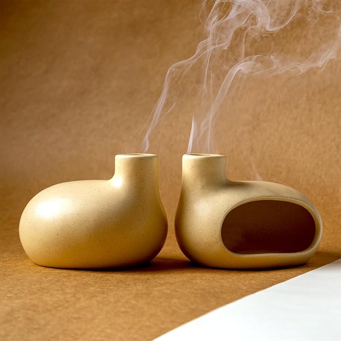 Ceramic Palo Santo Holder, Chiminea Incense Burner for Sage Sticks & Cones