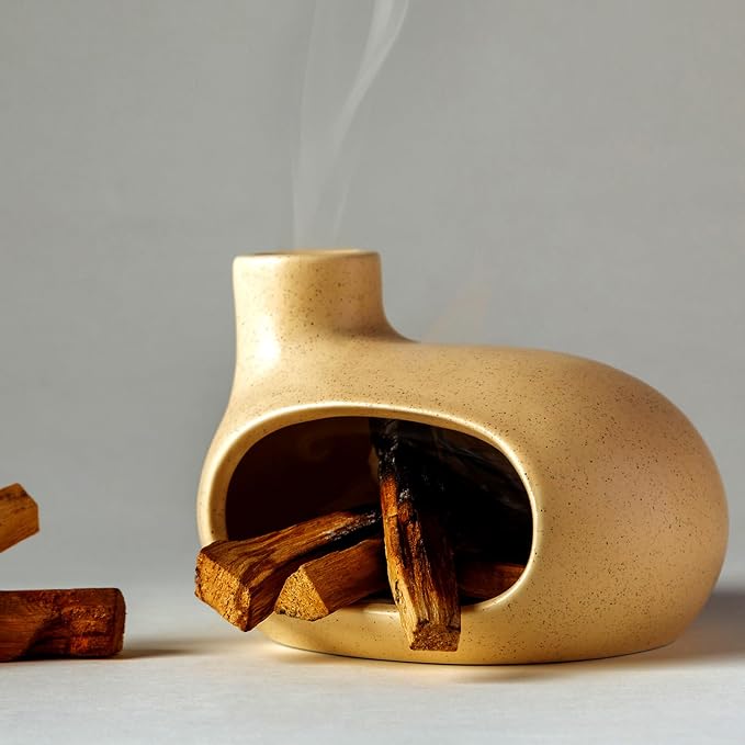 Ceramic Palo Santo Holder, Chiminea Incense Burner for Sage Sticks & Cones