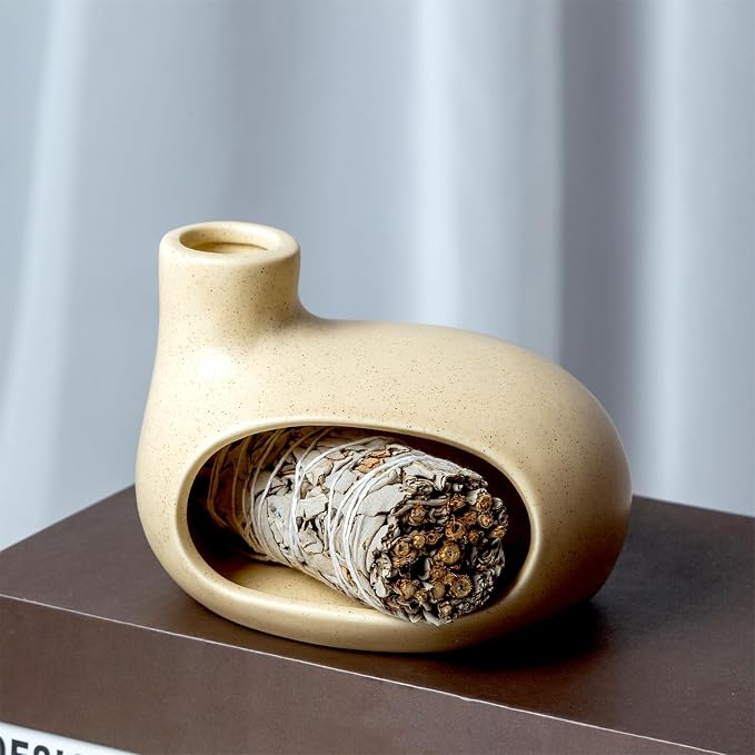 Ceramic Palo Santo Holder, Chiminea Incense Burner for Sage Sticks & Cones
