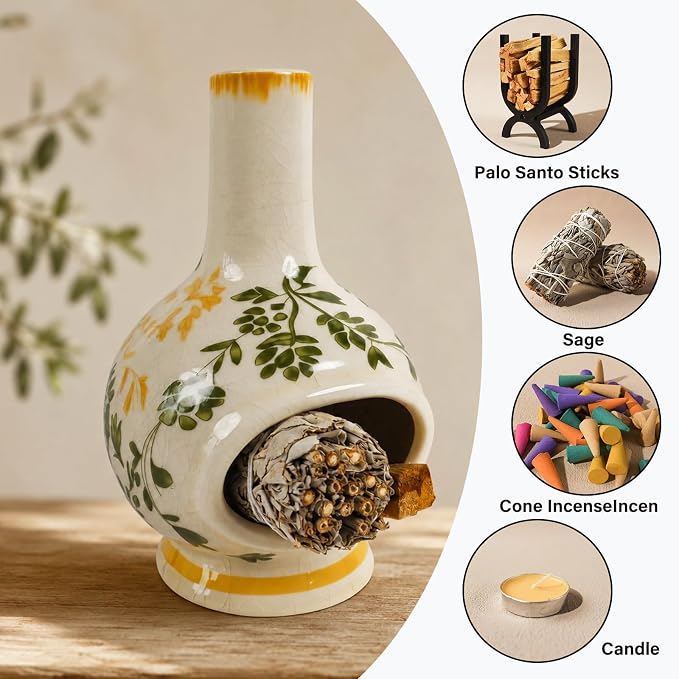 Handmade Ceramic Incense Burner | Palo Santo & Sage Holder with Chimney