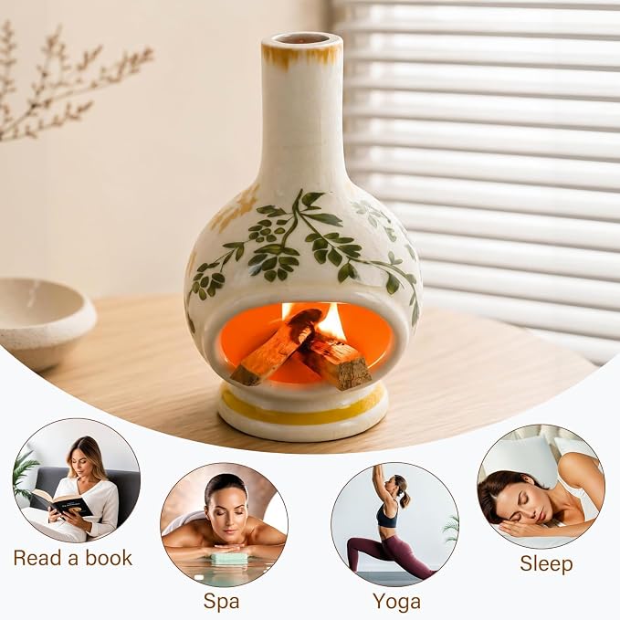 Handmade Ceramic Incense Burner | Palo Santo & Sage Holder with Chimney