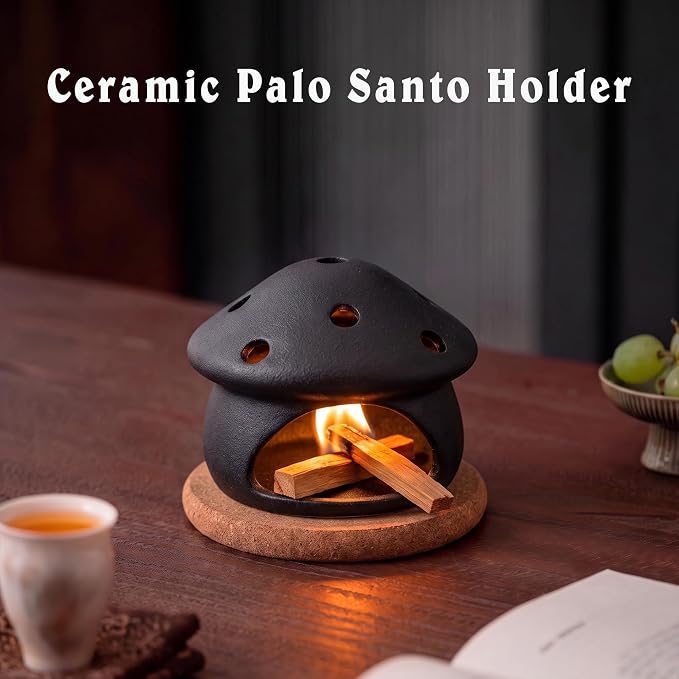 Palo Santo Holder, Mushroom Incense Burner, Incense Cone Holder - Black