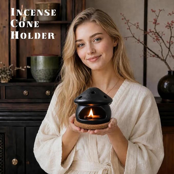Palo Santo Holder, Mushroom Incense Burner, Incense Cone Holder - Black